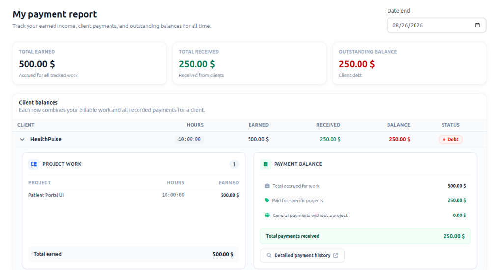 Personal Payment Report for Every Team Member
